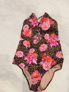 Victoria's Secret Leopard Floral One-Piece Swimsuit in Pink, Brown, Orange